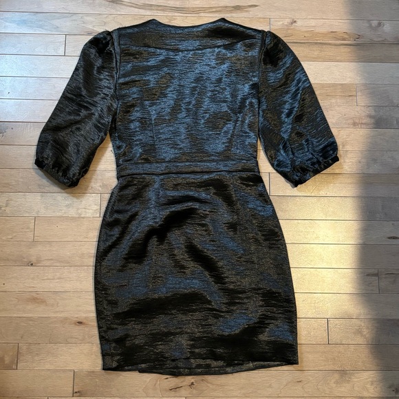 ba&sh “cami” V-Neck 3/4 Sleeve Crossover textured Satin Dress - Picture 8 of 16
